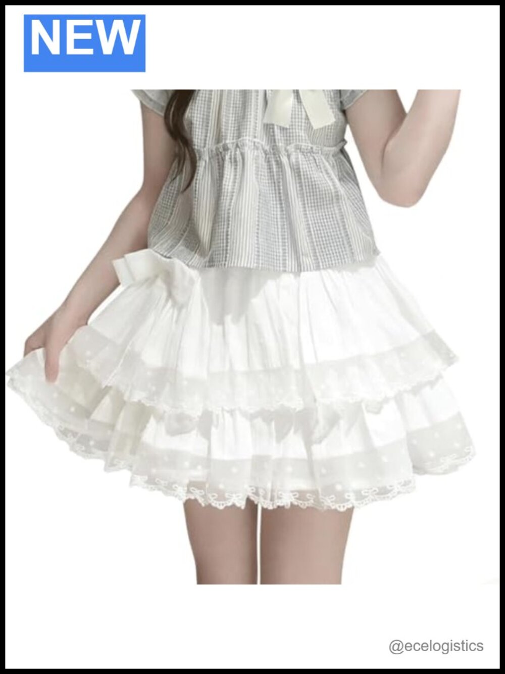 Kawaii Lolita High Waist Pleated White Skirt with Bows Layered Lace